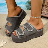 2025 Summer New Large-Size Lady Thick-Sed Denim Sandals Light And Comfortable Round Head HZ0115