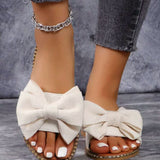 New Flat Bottom Water Drill Bow Bow Slippers Women Wear Pure Light Cloth Cold Slippers HZ0115