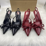 ZAJ2025 Spring New Pointed Bow Temperament High Heel Shoes Fashion After The Empty Single Shoe Woman HZ0115
