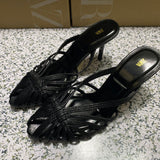 ZA Home 2025 New Women's Shoes French Retro Pointed In The Fashion Soft Leather Niche Design Feel Cat And Sandals Women HZ0115