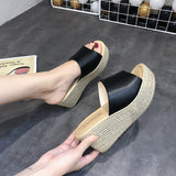 Pine Cake Slippers Women Cool Drag Slope With High Heel 7CM Word Drag Leather Large Size Women's Shoes 35-42 Perennial HZ0115