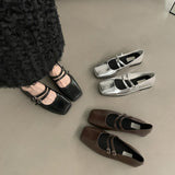 French Flat Silver Mary Jane Single Shoes Women's Shoes 2025 New Summer Square Gentle Korean Version Of Small Leather Shoes HZ0115