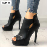 Spring And Summer Sexy New Fish Mouth Hollow Zipper Ultra-Fine And Cool Boots Lady Size HZ0115