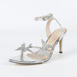 Women's Round Head Three-Dimensional Flowers Paint And Fine High Heel Sandals Women's Shoes Elegant Silver HZ0115