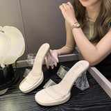 Tial On The Thick Background Waterproof Table Transparent Word With High-Heeled Slippers Women Summer Wearing Crystal And Coarse And Cold Slippers HZ0115
