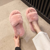 7Cm Thick-Bottomed Fur Slippers Wearing Autumn New Fashion Slope And Loose Cake Bottom-Size Cotton Slippers HZ0115