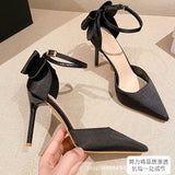 2025 New Summer Buckle With Bow High Heels Fine Heel Head Of Women's Shoes Sandals HZ0115