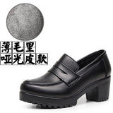 Grinding Lefu Shoes Women's Spring And Autumn Women's Shoes Coarse Heel Waterproof Platform British Small Leather Shoes Retro Black One-Legged Single Shoes HZ0115