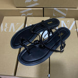 ZAJ2025 Spring New Black And White Round Head Flat Bottom And Fine Heel Head Behind The Word With Women's Shoes HZ0115