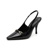 2025 Spring And Summer New Black Patent Leather French High Heel Women's Fine Heel Single-Shoe Temperament Niche Pointed Sandals HZ0115