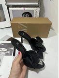 ZAJ2025 Spanish Summer New Women's Shoes Big Bows Decorated With Filts Rose Fine High Heel Sandals HZ0115