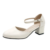 High-Heeled Women's 2025 Four Seasons New Round Head Simple Shallow Single Shoes Women's Buckle Thick Heel High Heels Women's Shoes HZ0115