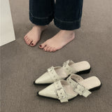 2025 New Cool Slippers Women Wear Rough And Low Belt Buckle Half Bag Retro British Sharp Slippers HZ0115