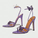 Source Of Women's Pointed Three-Dimensional Butterfly High Heel Sandals Women's Shoes Party Purple High Heels HZ0115