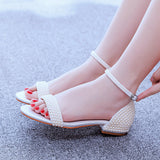 2 Cm Square With A Shallow Mouth With Buckle Sandals Ivory White Silk Satin Bridal White Pearl Sandals Woman HZ0115