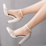 10 Cm Thick Heel Tip Single Shoe Large-Size Coarse Sandals Water Drill Wedding Shoes Women White Wedding Shoes HZ0115