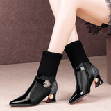 Winter Leather Knitted Elastic Boots In The Boots Women's Coarse And Short Boots Women's Thick And Short Boots With Woolen Mouth Plus Velvet Large Size Women Boots HZ0115