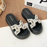 Daily High-Level Pearl Slippers Women's Summer Net Red Explosion Wearing Small Fragrant Wind Thick-Bottomed Drag Fashion Cool Slippers HZ0115