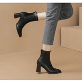 Small Short Boots 2025 Autumn And Winter New Female Thin Boots Coarse Heel Square High Heels Fashion Plus Velvet French Martin Boots HZ0115