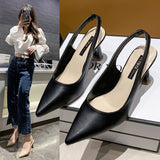 French Retro Pointed Thick Heel High Heel Shoes After The 2025 Summer New Women's Professional Work Single Shoe Bag HZ0115