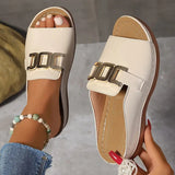 Slope And Thick-Bottomed Slippers Women 2025 New Large-Size Casual Fashion Simple Metal Buckle Fish Mouth Sandals HZ0115