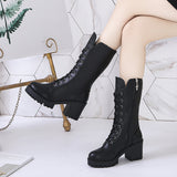 2025 Large-Size Martin Boots Autumn And Winter New Lace With British Wind High Heel Knight Boots Children's Shoes HZ0115