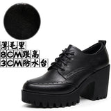 Dark Brown Bullock Women's Shoes With English Carved Small Leather Shoes Thick Heel High Heel Waterproof Table Round Head Deep Mouth Single Shoe HZ0115