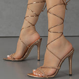 Diamond Decoration Cross-Legged With Pointed Slender High-Heeled Sandals Party Rose Gold High Heels HZ0115