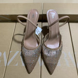 Spring New Products 2025 French Pointed High-Heeled Shoes Apricot-Color Net Sand Drill After The Stumbling Banding And Fine And Cool HZ0115