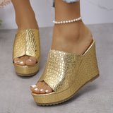 2025 Summer New Golden Fish Mouth Toe-Word Fashion Large-Size Slope And Cold Slippers HZ0115