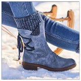 Mid-Low Barrel Large Size Martin Boots Autumn And Winter New Square Tied With Wool Women Boots HZ0115