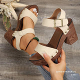 One Word With High-Heeled Toe Sandals Female Fish Mouth Belt Buckle Rivet Waterproof Table Beach Cool Drag HZ0115