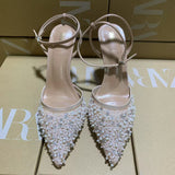 ZA Home 2025 New Famous Lumindia Bright Film Fine Heel High Heel Female Sharp Sexy T-Word Head After The Empty Water Drill Sandals HZ0115