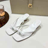 20025 Summer New Large-Size Toe Square Bow Bow Fine Heel Heel Cold Slippers HZ0115