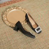 In The Fall Of 2025, The New Light-Mouthed Single-Shoe French Way Of Buckle Water Drill Rough Heel Shoes Pedaled High Heels Women HZ0115