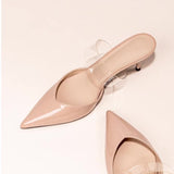 Summer New Baotou Light Mouth Patent Transparent With Slippers Women's Sharp Head Thin Half Slippers High Heels HZ0115