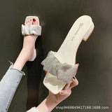 Water Drill Cool Slippers Women Wear 2025 Summer New Fashion Word Drag In The Toe And Coarse Woman Drag HZ0115