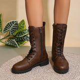 2025 Autumn New Large-Size Round Head Side Zipper Mid-Sleet English Wind Retro Skinny Boots Woman HZ0115
