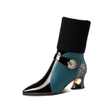 Winter Leather Knitted Elastic Boots In The Boots Women's Coarse And Short Boots Women's Thick And Short Boots With Woolen Mouth Plus Velvet Large Size Women Boots HZ0115