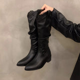 Heaps Of Folded New Knight Boots Women Thin Long Boots West Ministerial Barrel Thin 2025 Thick Heel Autumn Winter Shoes HZ0115