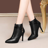 Fine And Fashion Boots Women's Ultra-High And Short Boots 2025 New Pointed Linge Leather Autumn And Winter Thin Velvet Women's Boots HZ0115