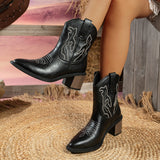 Large-Size Embroidery Side And V Mouth Western Cowboy Fashion Boots 2025 New Pointed Leather Boots HZ0115