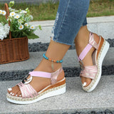 Large-Size 2025 New Slope Heel Sandals Women Metal Buckle Rope Slopes And Light-Bottomed Fish Mouth Sandals HZ0115