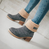 New 2025 Autumn And Winter Mid-Boul Thick Heel Overslip Snow Boots 43-Yard Cotton Shoes HZ0115