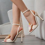 Women's Sharp Three-Dimensional Flowers Fine High Heeled Sandals Women's Shoes Gorgeous Party Apricot High Heels HZ0115
