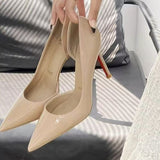 Sharp-Headed Side Air Sexy Nude High-Heeled Women Beautiful Fine Temperament Black Patent Leather Single Shoes 2025 New Spring And Autumn HZ0115