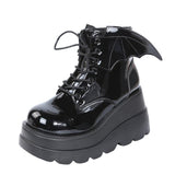 2025 New Dark Gothic Wing Slope And Short Boots Female Large Size Martin Boots Thick Bottom Boots Demonia Boots HZ0115
