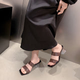 Transparent Crystal High Heels Women In The Spring Of 2025 New Fashion Wearing Sandals Coarse Heels Square Head With Slippers HZ0115