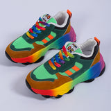 Large-Size Casual Single Shoe Rainbow Sole Fashion Tie Flying Breathable Leisure Sports Single Shoes Women HZ0115