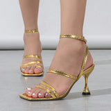 Women's Snakes With Ankle Plating Square Head Gold High Heels High Heels HZ0115